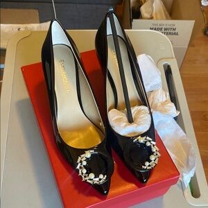 Enzo Angiolini Black Heels with Pearl Detail